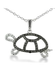 Black Diamond Turtle Necklace in Sterling Silver