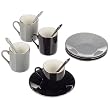 Yedi Houseware Classic Coffee and Tea Black, White and Grey Espresso Cups and Saucers with Spoons, Set of 4