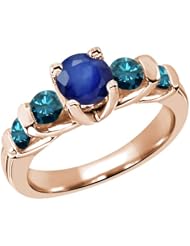 1.94 Ct Round Blue Sapphire Diamond 14K Rose Gold Ring