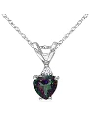 10k White Gold 3/5ct TGW Green Topaz and Diamond Heart Pendant (0.02 Cttw, G-H Color, I1-I2 Clarity)