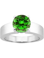 1.10 Ct Round Green SI1/SI2 Diamond 14K White Gold Ring