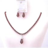 Brd439 Handcrafted Custom Siam Red Crystals Jewelry Set w/ Teardrop Pendant & Earrings Wedding Bridal Jewelry