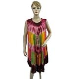 Boho Coverup Tie Dye Embroidered Top Long Dress for Womens Free Size