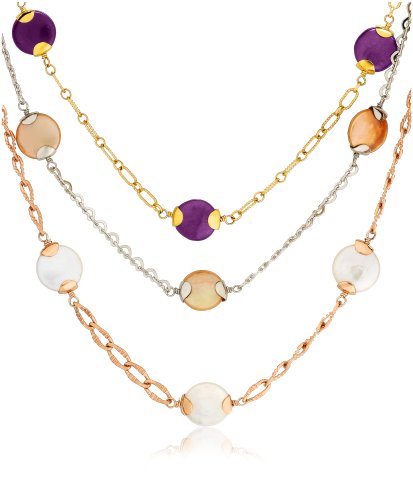 Sterling Silver Triple-Strand Dyed Freshwater Cultured Coin Pearl Necklace, 17