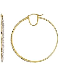 14k Gold Large Diamond Hoop Earrings, w/ 1.08 Carats Brilliant Cut Diamonds, 1 9/16" (39mm)