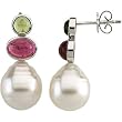 14K White Gold Paspaley South Sea Cultured Pearl, Peridot and Pink Tourmaline Earrings