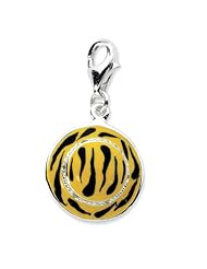 Sterling Silver Click on CZ Enamel Tiger Hat Charm