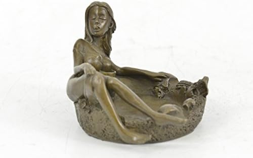 Art Deco Nude Sexy Nymph Bronze Ashtray Collectible Hand Crafted Sculpture Decor