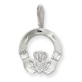 14k White Gold Solid Diamond-Cut Claddagh Pendant