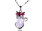 Hot Fuchsia Pink Opal Bow Tie Siam Kitty Cat Swarovski Crystal Pendant Necklace