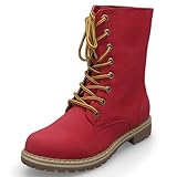 MQ23 Damen bequeme Militär - Schnürstiefeleten mit Blockabsatz MQ1253 Red Gr. 37