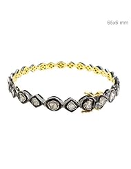 Couturechics 14k Gold and 925 Sterling Silver 3.65 Ct Rose Cut Diamond Bezel Setting Designer Wedding Bangle Bracelet Handmade Vintage Jewelry