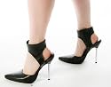 Zara - Black Faux Leather Steel/Metal Stiletto 5 inch High Heel Shoes/Sandals