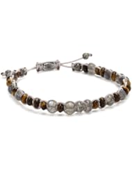 M.Cohen Hand made Designs Mixed Labradorite and Tiger Eye with Diamond Detail on Woven Cord Bracelet