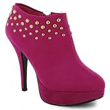 W85 New Womens Fuchsia Studded Platform Ankle Boots 3-8