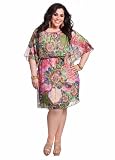 Ashley Stewart Womens Plus Size Belted Peasant Chiffon Dress