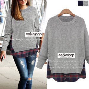 (イイネショップ) eeNeshop チェックのシャツウールニット