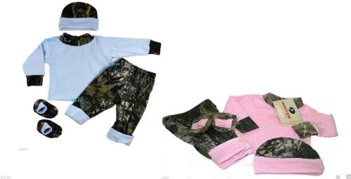 Twin Baby Boys Girls Mossy Oak Camo Outfits Pants Ls Shirt Hat Booties (3-6 MONTH)