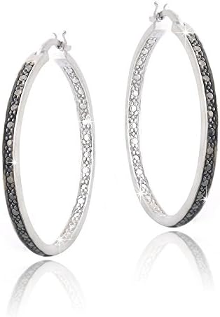 Black Diamond Accent 30mm Round Hoop Earrings Natural Women Jewelry