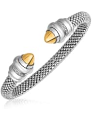 18K Yellow Gold and Sterling Silver Diamond Popcorn Style Open Bangle