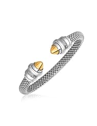 18K Yellow Gold and Sterling Silver Diamond Popcorn Style Open Bangle