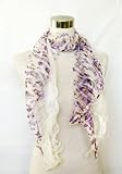 Chiffon Double Ply Purple Animal Print on White with Ruffle End - Silk Long Scarf 18
