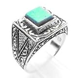 Mens Turquoise Side Patterned Sterling Silver Ring (Size 11,12,13)