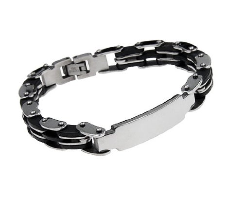 41xG%2B6VWlvL Black Link Stainless Steel ID Bracelet