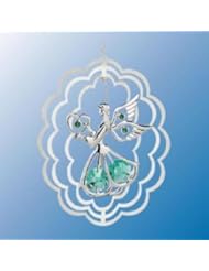 Home: Chrome Plated Angel w/ Heart Oval Ornament - Green - Swarovski Crystal - Crystal Delight by Mascot