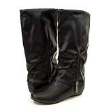 Fold Over Cuff Women BLACK Faux Leather Flat Boots