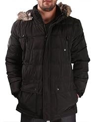 Kenneth Cole New York Mens Down Snorkel Jacket Coat Faux Fur, Black, Large
