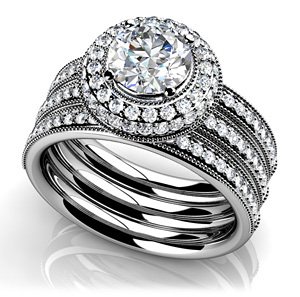 18k White & Yellow Gold, Fall in Love With Vintage Double Band Bridal Set, 1.82 ct. (Color: GH, Clarity: VS)
