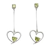 EXP Sterling Silver Peridot Embedded Heart Dangle Earrings