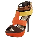 Dynamite75 Cutout Suede Colorblock Heels BROWN