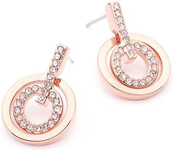 Luxury 18 K Rose Gold GP Dangle Round Earrings with Swarovski Crystals New