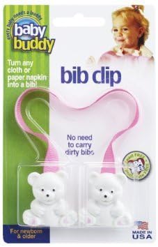Baby Buddy Baby Bib Clip, Turns any Cloth, Towel, or Paper Napkin into Instant Disposable Bibs-Good for Home, Travel, Restaurant-For Infants, Toddlers, Child-Boys or Girls Pink 2 Pack
