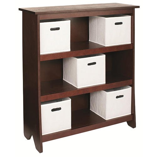 Bookcase with 5 Fabric Bins - Espresso