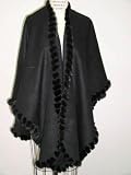 Black Loro Piana 100% Wool Cape w/Mink WhipStitch