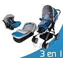 Monsieur Bébé - Poussette trio Pliable Bleu + Couffin avec Matelas + Siège Auto