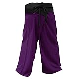 2 TONE Thai Fisherman Pants Yoga Trousers FREE SIZE Plus Size Cotton Drill Striped Charcoal and Purple