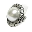 Large Burnished Metal Pearl Stretch Ring