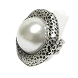 Large Burnished Metal Pearl Stretch Ring