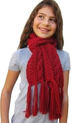 Handmade Scarf in All-favorite Cable Design - Cranberry Red (100% Hand-knitted)