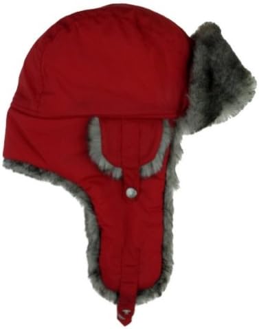 Urbanology Womens Red Fur Trimmed Trapper Hat Aviator Cap With Covered Ear Flaps