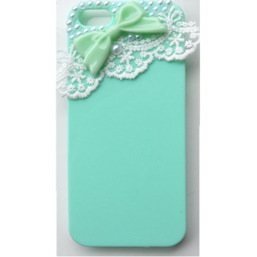 EVTECH(TM) Handmade Lace Pearls Bow Bling Crystal Case Cover Faceplate for iPhone 5 / 5S T-Mobile Sprint AT&T Verizon(100% Handcrafted)