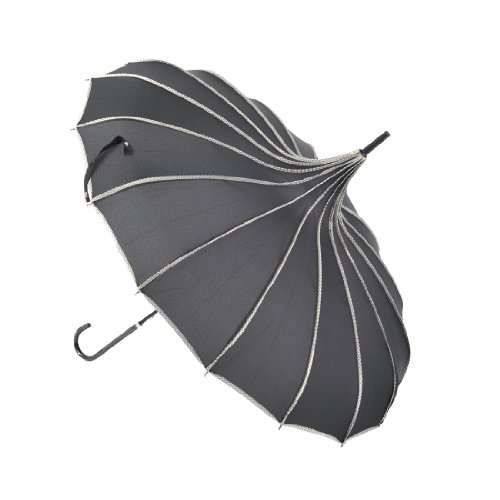 Topwedding 35'' Nylon Pagoda Vintage Parasol Bridal Rain Umbrella,Black