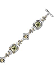18K Yellow Gold and Sterling Silver Round Green Amethyst Fancy Baroque Bracelet