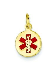 14K Gold Round Enamel Medical ID Charm Jewelry 18mm