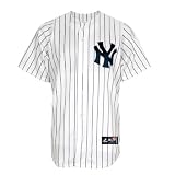 MLB Youth New York Yankees A.J. Burnett White/Navy Pinstrps Home Short Sleeve 6 Button Synthetic Replica Baseball Jersey Spring 2011  (White/Navy Pinstrps, Medium)