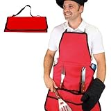 Barbeque BBQ Tool Set 3 Piece w/ Hat Apron Tote in Red by Picnic Time
